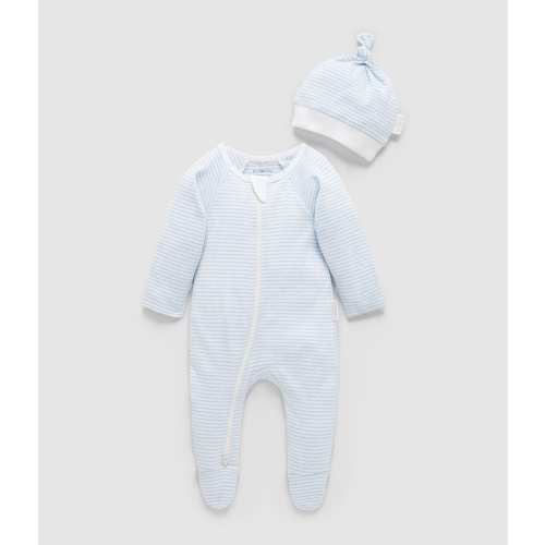 Purebaby Baby Boys Newborn-12 Month Stripe Zip Footie & Knot Hat Set
