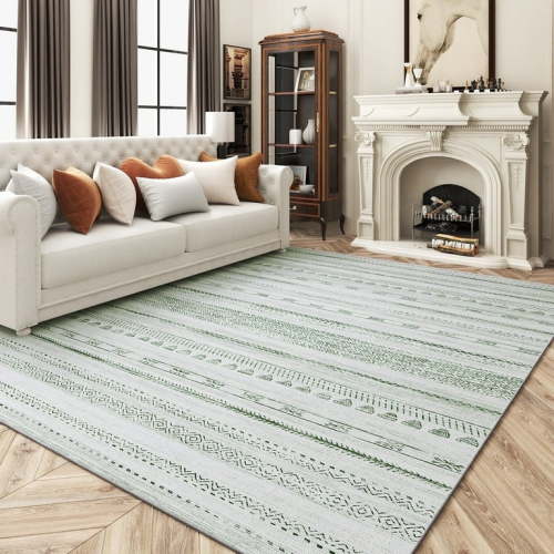 VUNATE 8'x10' Area Rugs for Living Room Washable Rugs Boho Moroccan Area Rug Soft Neutral Geometric Bohemian Carpet Distressed Indoor Rug for Bedroom Dining Room Office Foldable Nonslip Rug Green