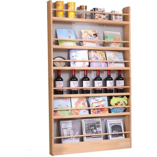 Wooden Kids Bookshelf, Wall Mount 6-Tier Behind The Door Shelf, Organizer for Toys and Books, Space-Saving Wall Mount Narrow Book Shelf