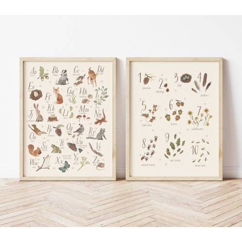 Woodland Alphabet Poster, Woodland Alphabet Print, Woodland Nursery, Woodland Number Print, Woodland Art Print, Woodland ABCs and Numbers