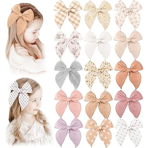 Niceye Fable Girls Hair Bows Cotton Linen Alligator Hair Clips or Little Girls Toddlers Kids Neutral Handmade Hair Accessories - 5.5” bow