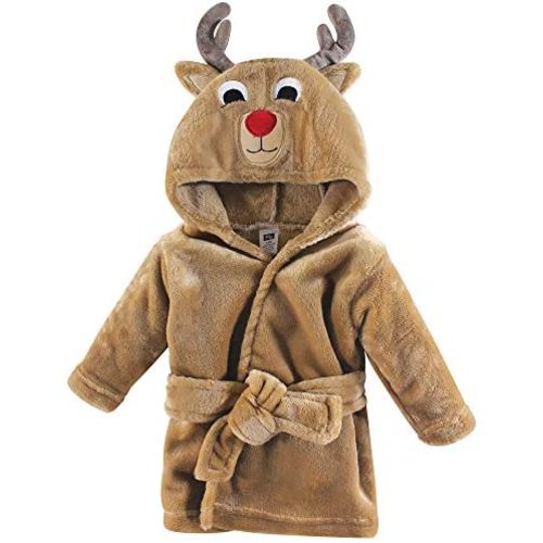 Hudson Baby Unisex Baby Plush Animal Face Robe, Boy Reindeer, One Size, 0-9 Months