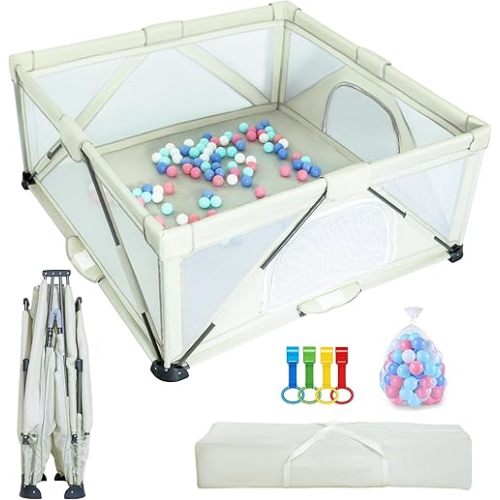 Baby Playpen Foldable 59X59 inch, Large Play Yard,Playpen for Babies and Toddlers, Play Pens for Babies and Toddlers with Gate, Indoor & Outdoor Portable Play Pen