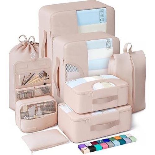 Veken 8 Set Packing Cubes for Travel, Gifts for Women Mom, Suitcase Organizer Bags for Luggage with Hanging Toiletry Bag and Shoe Bag, Vacation Essentials Travel Accessories for Cruise Ship