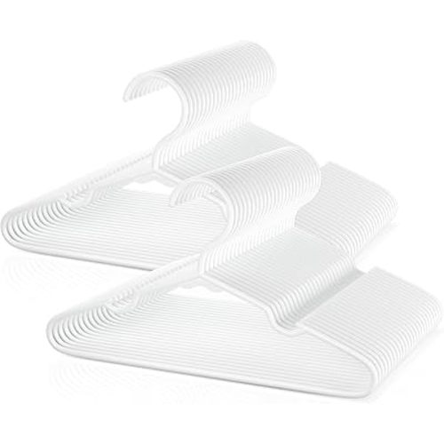 Kids Hangers 50 Pack, Premium Plastic Baby Hangers Clothes of Children, Toddler, Infant, Durable Non-Slip Kid Clothes Hanger for Closet Space-Saving, White