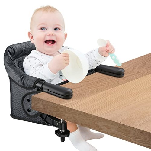Hook On Chair, Safe and High Load Design, Fold-Flat Storage and Tight Fixing Clip on Table High Chair, Removable Seat Cushion, Attach to Fast Table Chair (Black) - Table Clamping Chair