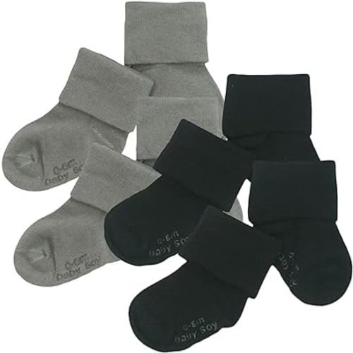 Babysoy Baby & Toddler Ankle Stay on Soft Socks with Grips - Pack of Fours or Six