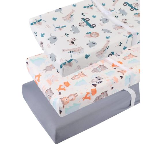 Changing Pad Cover Set 3 Pack Jersey Knit Ultra Soft for Baby Boys Girls Elephant Tiger/Fox/Grey