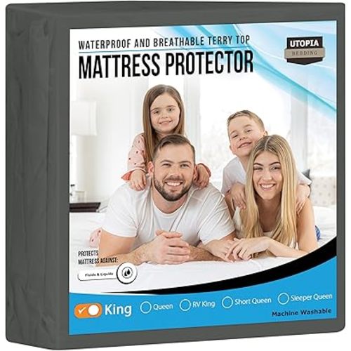 Utopia Bedding Waterproof Mattress Protector King Size, Premium Terry Mattress Cover 200 GSM, Breathable, Fitted Style with Stretchable Pockets (Gray)