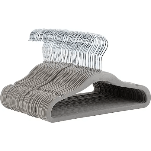 Amazon Basics Kids Velvet, Non-Slip Clothes Hangers, 11", Pack of 50, Gray