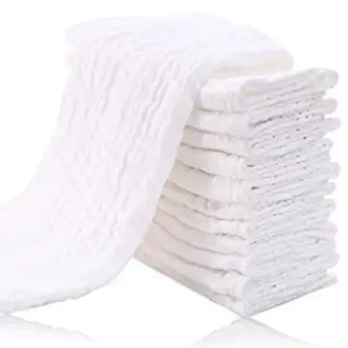 Cute Castle 12 Pack Muslin Burp Cloths for Baby - Ultra-Soft 100% Cotton Baby Washcloths - Large 20'' by 10'' Super Absorbent Milk Spit Up Rags - Burpy Cloths for Unisex, Boy, Girl - White - 20x10 Inch (Pack of 12)