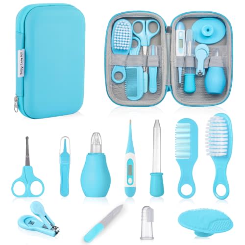 Baby Grooming Kit for Newborn Kids, Nursery Care Kit, Newborn Nursery Health Care Set with Hair Brush, Comb, Nail Clipper, Nasal Aspirator, Baby Essentials Kit for Newborn Girls Boys, Blue