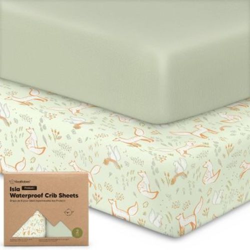 Keababies Isla Waterproof Crib Sheets For Boys, Girls, 2pk Baby Fitted Crib Sheet, Waterproof Crib Mattress Protector Sheets (ecru)