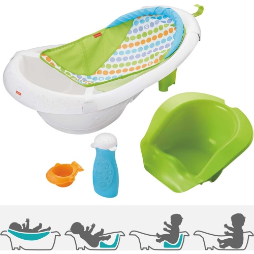 Fisher-Price 4-in-1 Sling ‘n Seat Tub Baby to Toddler Bath with 2 Toys, Green