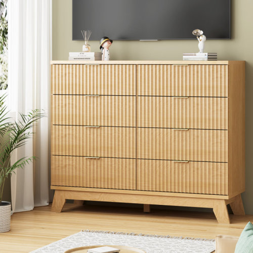 Ebern Designs Fluted 8-Drawers Dresser For Bedroom,47''W Boho Storage Dresser & Chest | Wayfair
