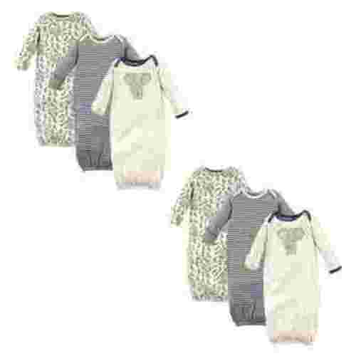 Touched by Nature Unisex Baby Organic Cotton Gowns, Elephant 6-Piece, Preemie/Newborn