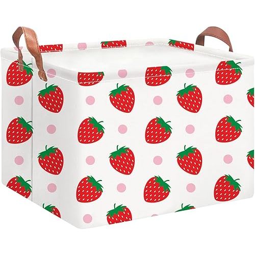 Rectangular Storage Basket Empty, Storage Bin with Handles, Room Decor, Gift Basket, Book Box(Strawberry)