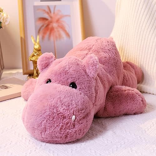 Weighted Stuffed Animals 17.7" 2.2lbs, Soft Pink Hippo Stuffed Animal, Small Cuddly Weighted Hippo Plush for Comfort