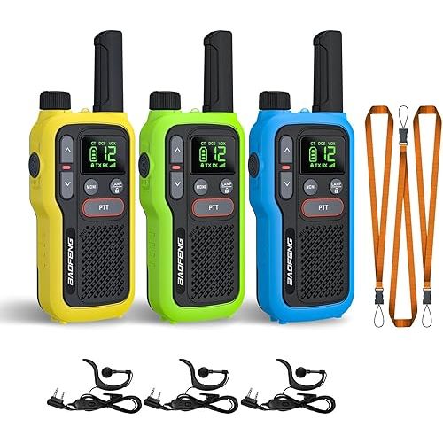 BAOFENG GT-18 Walkie Talkies for Kids Adult, License Free Long Range Rechargeable FRS Two Way Radio,1500mAh Battery, 22 Channels with NOAA, Scan for Camping Hiking Family, 3 Pack (Yellow, Green, Blue)
