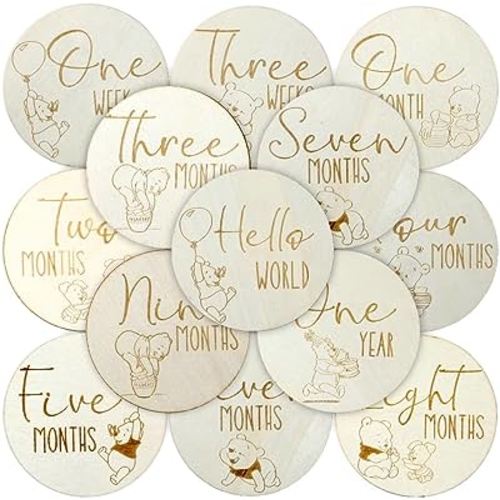Winnie Baby Monthly Milestone Marker Discs Baby Announcement Sign Newborn Sign For Photo Prop Baby Shower Nursery Gift(16PCS)