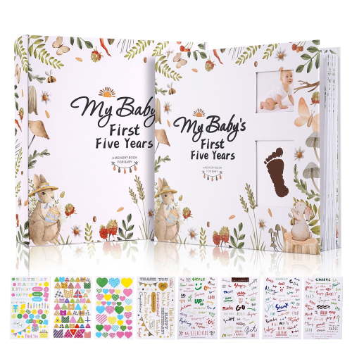 TJT Keepsake Baby Books for Newborn Baby Memory, First 5 Years Baby Memory Book Record Gift, 124 Pages Baby Album, Rabbit, Green