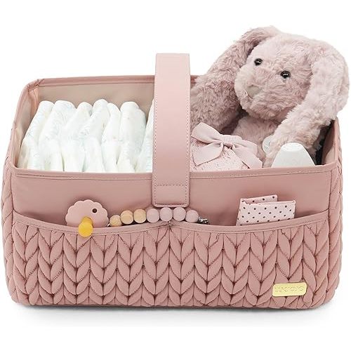 Luxurious Baby Diaper Caddy, Nursery Storage Basket for Newborn Boy and Girl, Travel Baby Basket for Diapers Baby Wipes, Organizer Tote Bag Storage Bin, Baby Shower Gifts (dusty rose)
