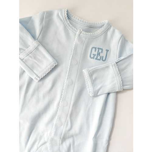 Monogrammed Picot Trim Footie- Pink, Blue, White, Yellow