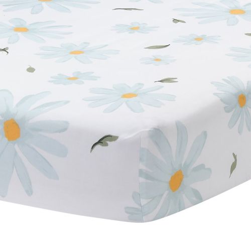 Lambs & Ivy Sweet Daisy 100% Cotton White/blue Floral Baby Fitted Crib Sheet