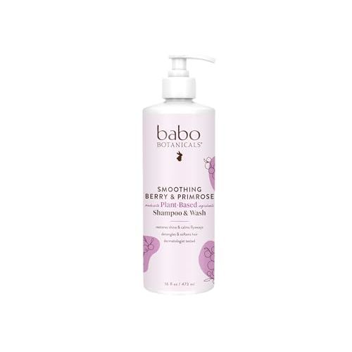Babo Botanicals Smoothing Berry 2-in-1 Shampoo & Wash - Detangling & Nourishing - Eliminates Frizz & Prevents Static - Evening Primrose Oil - For all ages - Light Berry Fragrance- Vegan