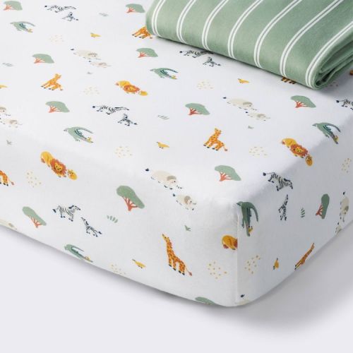 Fitted Jersey Crib Sheet - Safari Stripes - 2pk - Cloud Island™