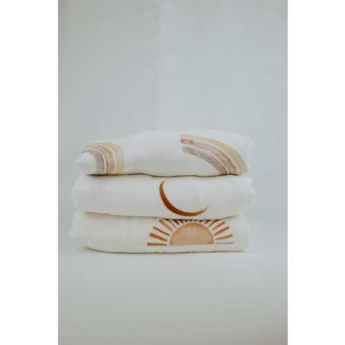 Celestial organic cotton muslin baby swaddle | baby blanket | baby swaddle |sun swaddle | moon swaddle | rainbow swaddle | muslin swaddle