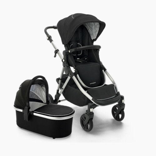 Single-to-Double Stroller 2.0 and Bassinet Bundle - Black/Windowpane Canopy With Black Leather