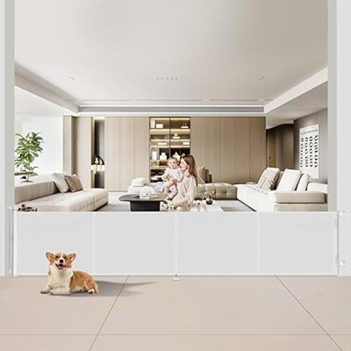 Upgrade 200 inch Retractable Baby Gates Extra Wide with Reinforced Strip Design to Prevent Crawling Through, 200" Retractable Dog Gate, 34" Tall, Retractable Gate for Indoor/Outdoor
