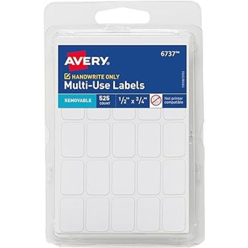Avery Multi-Use Removable Labels, 1/2" x 3/4", White, Non-Printable, 525 Blank Labels Total (6737)