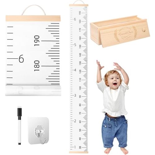 Height Chart for Kids Growth Chart for Wall Kids Height Wall Chart Kids Growth Chart Wall with Keepsake Box Height Measurement Wall Ruler Baby to Child Growth Tracker Neutral Nursery Wall Decor