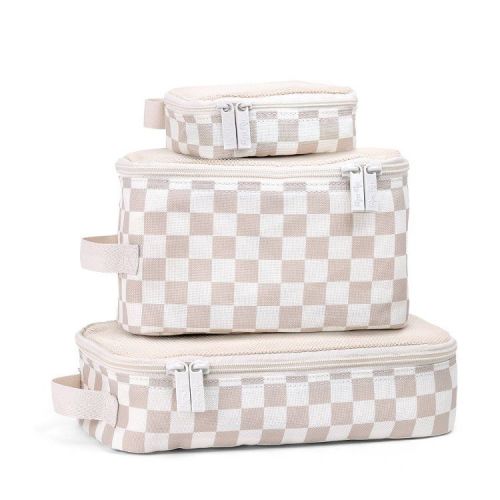 Itzy Ritzy Pack Like a Boss Packing Cubes - Taupe Checkerboard