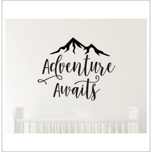 Adventure Awaits Decal Vinyl Wall Decor Boys Adventure Themed Nursery Mountain Peak Decal Mountain Wall Decal Boys Bedroom Decor Vinyl