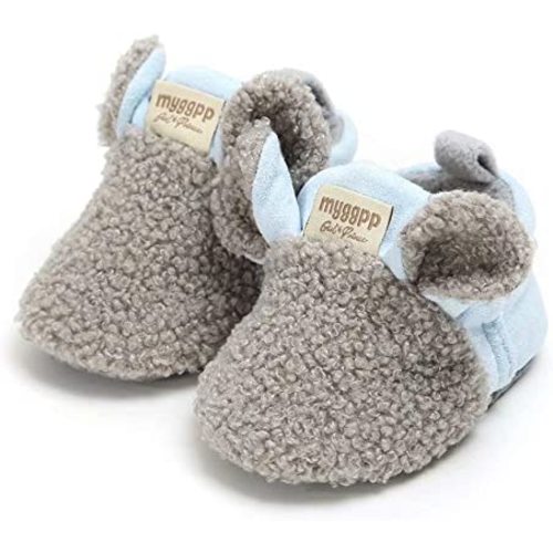YWY Infant Baby Cozy Fleece Slippers with Non Skid Bottom Newborn Boys Girls Winter Warm Socks Booties Stay On Crib House Shoes