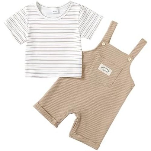 ZOEREA Toddler Baby Boys Clothes Summer Outfit Stripe T-Shirt and Shortall Romper Set Cute Jumpsuit Solid Color 6M-4T