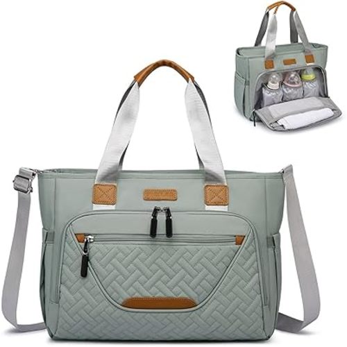 Diaper Bag Tote, Large Tote Diaper Bag with 16" Laptop Compartment, Baby Bag with Insulated Pocket for Mam and Dad, Ideal for Travel, Work (Morandi Grey)