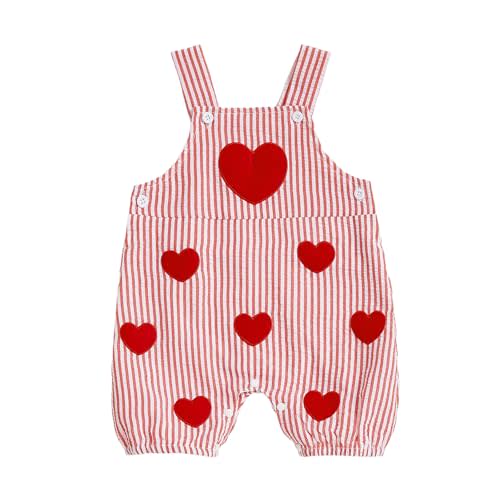 Baby Boy Valentines Outfit Heart Embroidery Bubble Romper Striped Sleeveless Onesie Newborn Boy Clothes