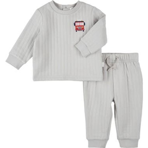 Fire Truck Embroidered Quilted Sweatshirt & Joggers Set, 6M