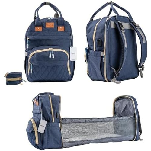 keppii essential™ 3-in-1 Diaper Backpack – Waterproof, USB Port, 16 Pockets & Changing Station | CPC Certified (Deep Blue)