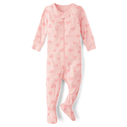 Baby And Toddler Girls Heart Footed One Piece Pajamas - Super Soft - Pink