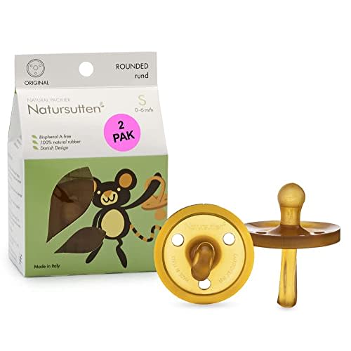 Natursutten Pacifiers 0-6 Months - 2-Pack Original Shield Round Nipple Natural Rubber Safe & Soft BPA-Free Pacifiers for Breastfeeding Babies - Newborn Pacifiers Made in Italy