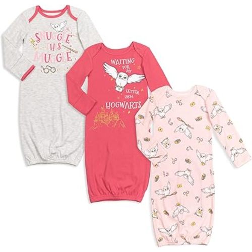 Harry Potter Hedwig Owl Baby Girls 3 Pack Sleeper Gown Newborn to Infant