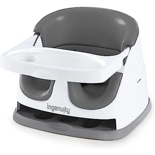 Ingenuity Baby Base 2-in-1 Booster Feeding and Floor Seat with Self-Storing Tray, Slate