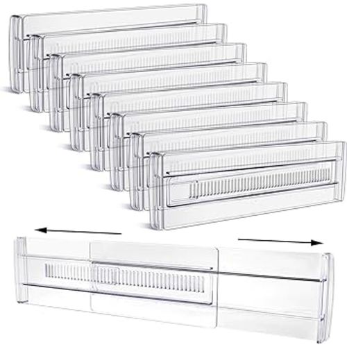 Drawer Dividers, 8 Pack Adjustable Drawer Organizers 3.2" High Expandable from 11.3-20" Clear Expandable Dresser Organizer for Clothes Kitchen Utensils Cutlery Drawer Organizers Set