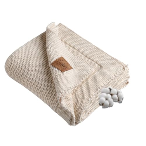 Little Dedi 100% Organic Cotton Baby Knitted Blanket with Gift Box - Soft Toddler, Crib, Stroller Blanket - Neutral Swaddle and Receiving Blanket for Newborns, 30"x40", Color Earth Ivory