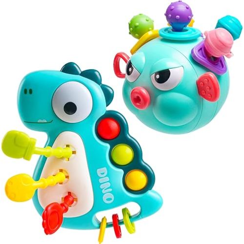 Baby Sensory Montessori Toys Silicone Pull String Activitys and Rotating Baby Teething Toys Travel Toys for Babies ，Car Seat Airplane Travel Toddler Boy &Girl Infant Birthday Gifts